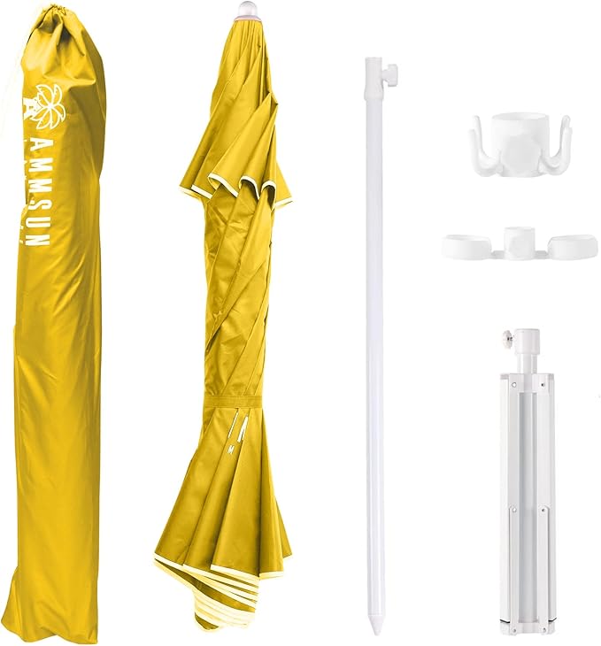 AMMSUN Shade Umbrella, Premium Portable Umbrella with Stand, 6.5ft Lightweight Free Standing Canopy for Sporting Games, Adjustable Instant Sun Protection and Easy to Carry, Yellow