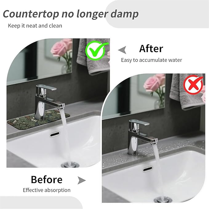 Kitchen Sink Splash Guard，Dark green forest Faucet Mat Sink Gadgets-Super