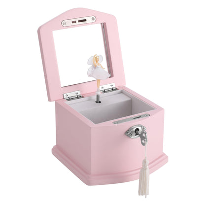 Jozen Gift Pink Small Ballerina Musical Jewelry Box with Mirror and Lock for Girls，Pink Kid's Jewelry Storage Music Chest,Gift for Christmas,New Year,Birthday