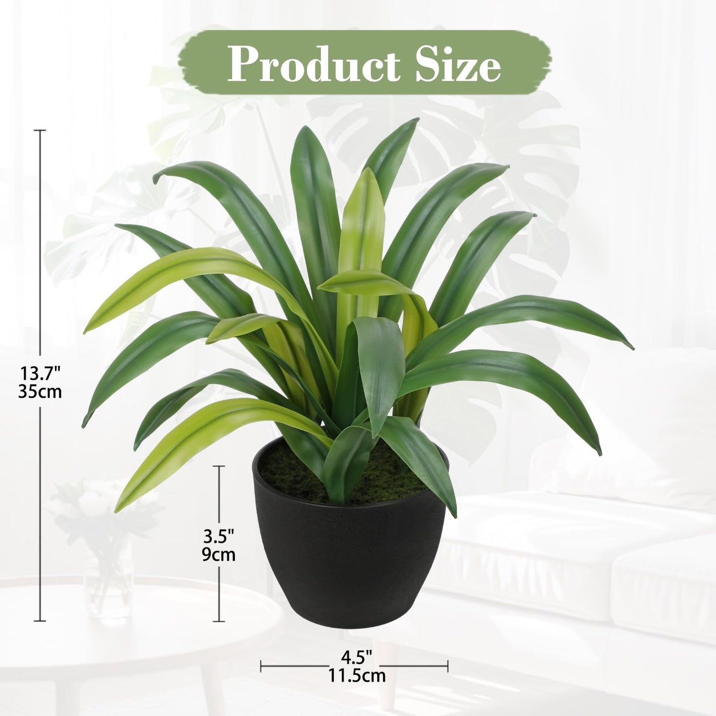 Hollyone Artificial Cymbidium Leaves Plants 13.7" Fake Spiked Agave Plant in Black Pot Faux Succulent Aloe Tropical Plants for Indoor Outdoor Modern Home Table Office Living Room Desk Decor
