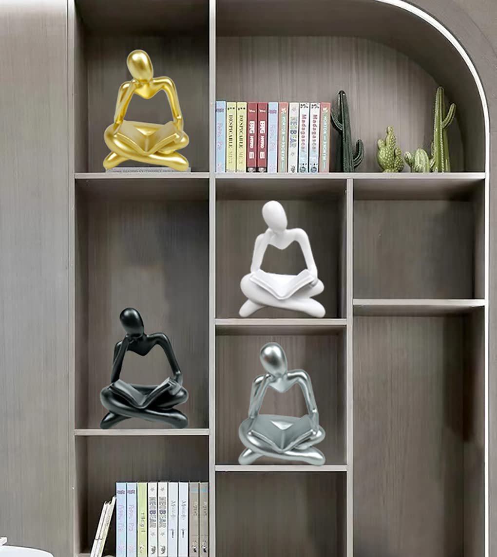 HAFKOIS Thinker Statue Reading Women Figurine Abstract Art Sculpture Home Decor Modern White Decor Accents White Thinker Figurines for Living Room Shelves Bookshelf Office Shelf Desktop Decor