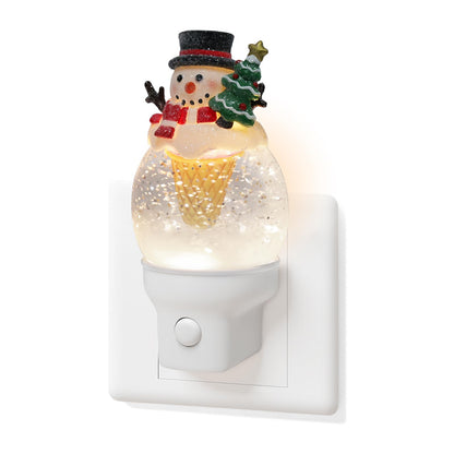 Christmas Night Light Plug into Wall Glitter Water Nightlight with USB/Outlet Options, Christmas Snowman Ice Cream Decorative Nightlight for Bedroom Holiday Decorations Gifts (Snowman Ice Cream)