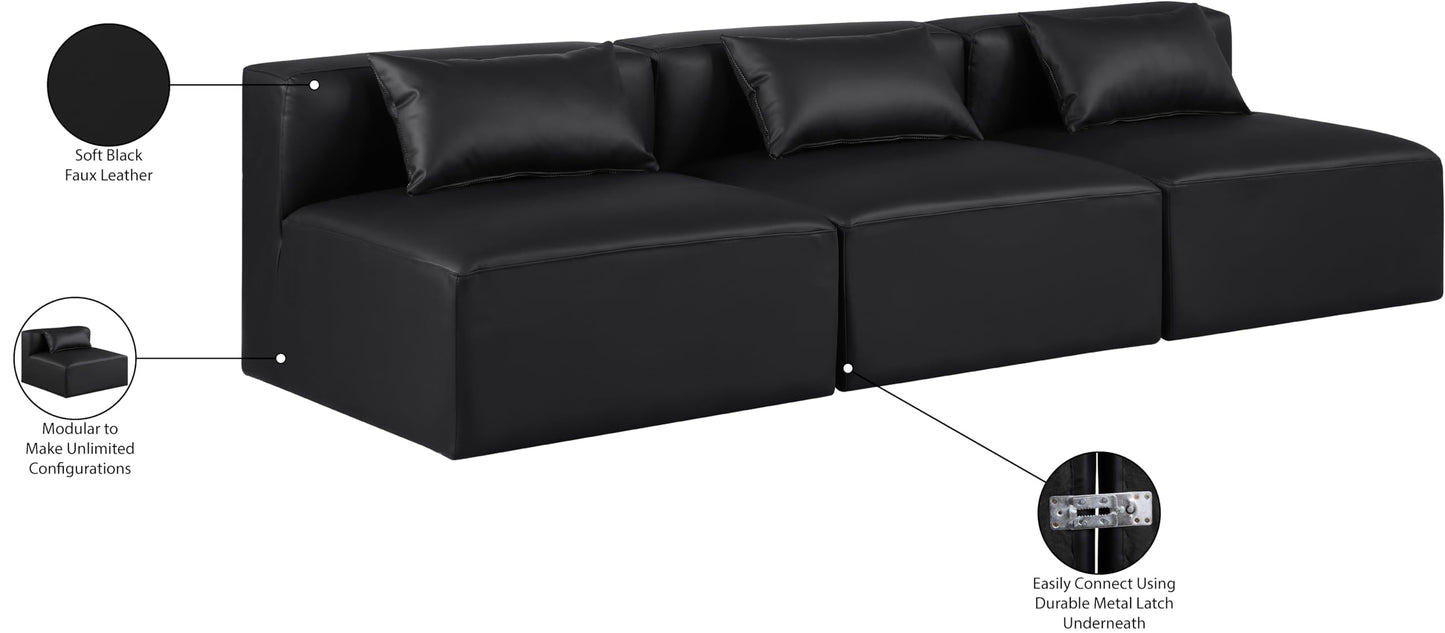 Meridian Furniture 668Black-S108A Cube Collection Modern | Contemporary Modular Sofa with Soft Black Vegan Leather, Modular to Create Infinite Configurations, 108" W x 36" D x 26" H, Black