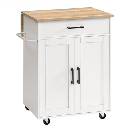 MAHANCRIS Kitchen Island on Wheels with Drop Leaf, Folding Countertop Kitchen Island Cart, Kitchen Island Table with Towel Rack, Drawer, for Kitchen, Dining Room, White and Natural KINW12501
