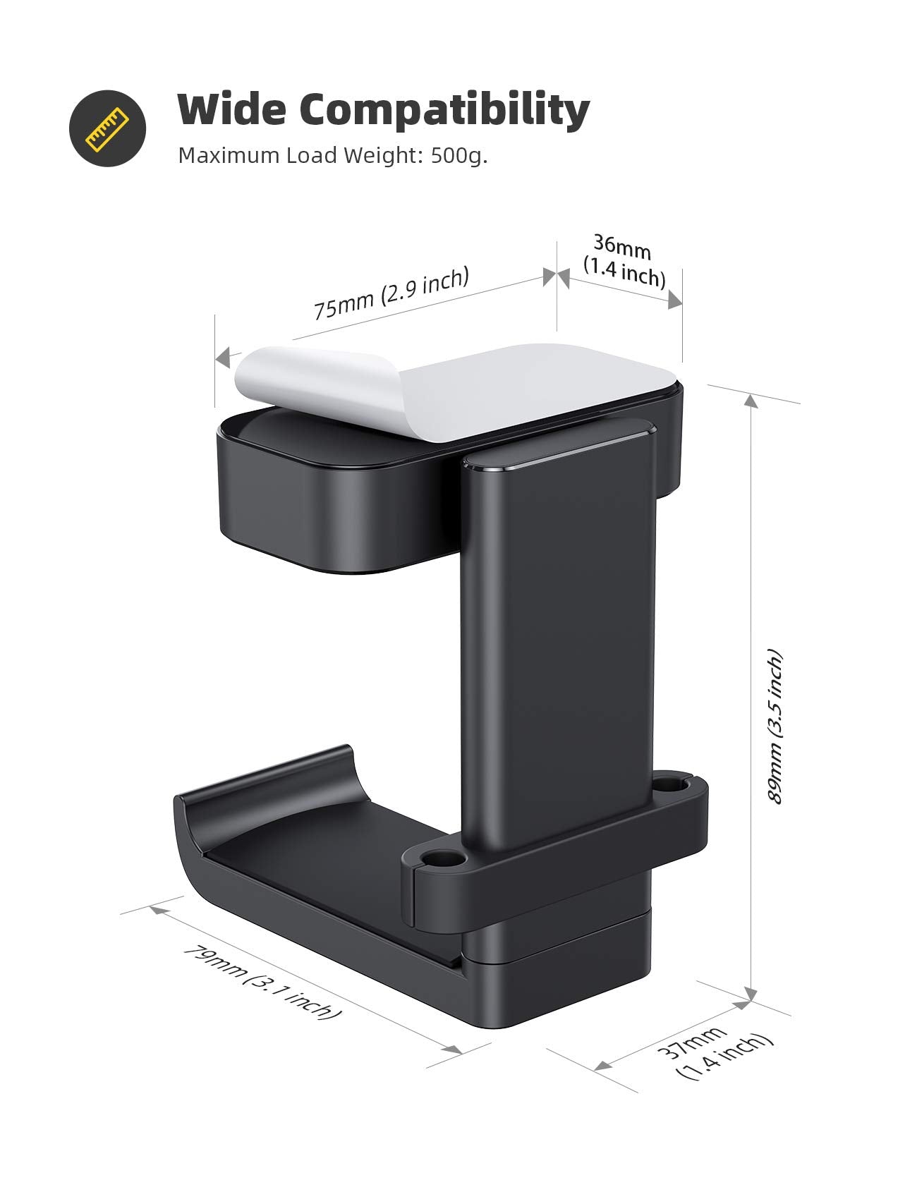 Lamicall Headphone Stand, Sticky Headset Hanger - 360 Degree Rotation Earphone Adhesive Hook Holder Mount, Table Headphone Stand with Cable Organizer, Headset Clamp for HyperX, Sennheiser -White