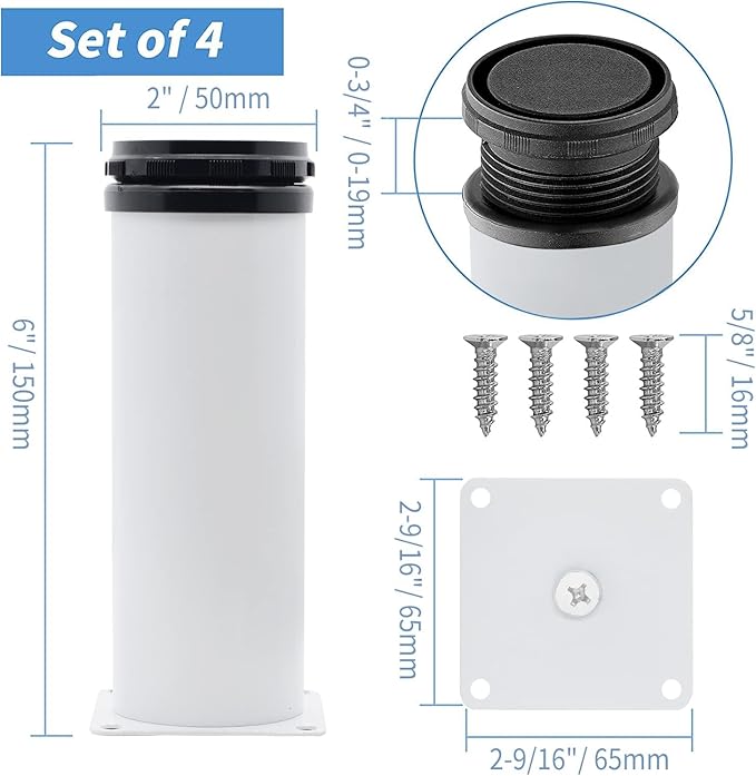 6 Inch Metal Furniture Legs Stainless Steel Adjustable Legs White Metal Legs