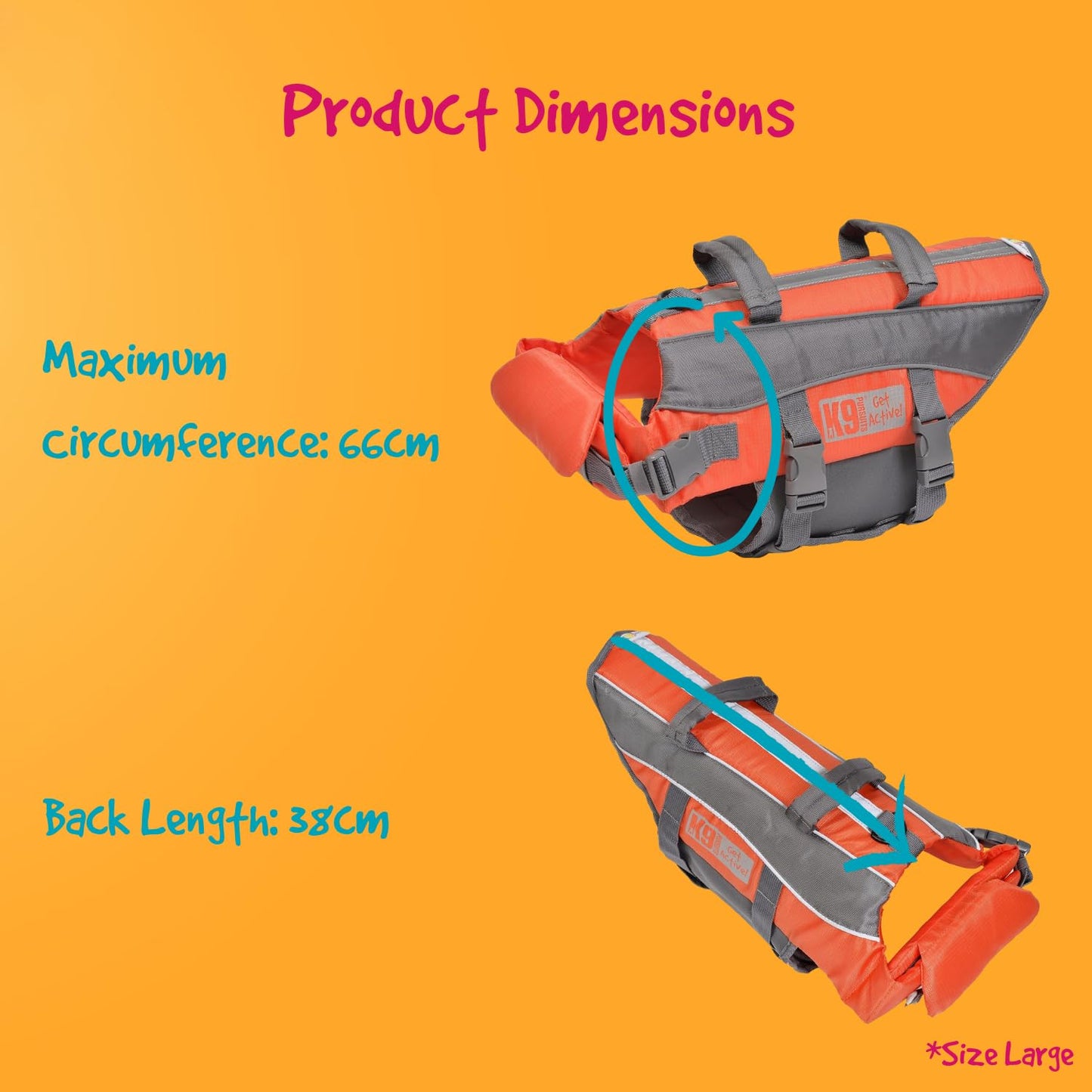K9 Pursuits High Visibility Easy Grab Float Coat Life Jacket, Large c,Orange