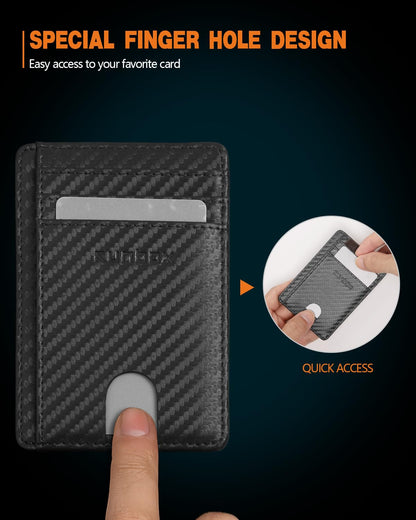 RUNBOX Slim Minimalist Front Pocket RFID Blocking Leather Wallets for Men and Women Card Holder Wallets Gifts for men, 01-Carbon Black, M, Minimalist