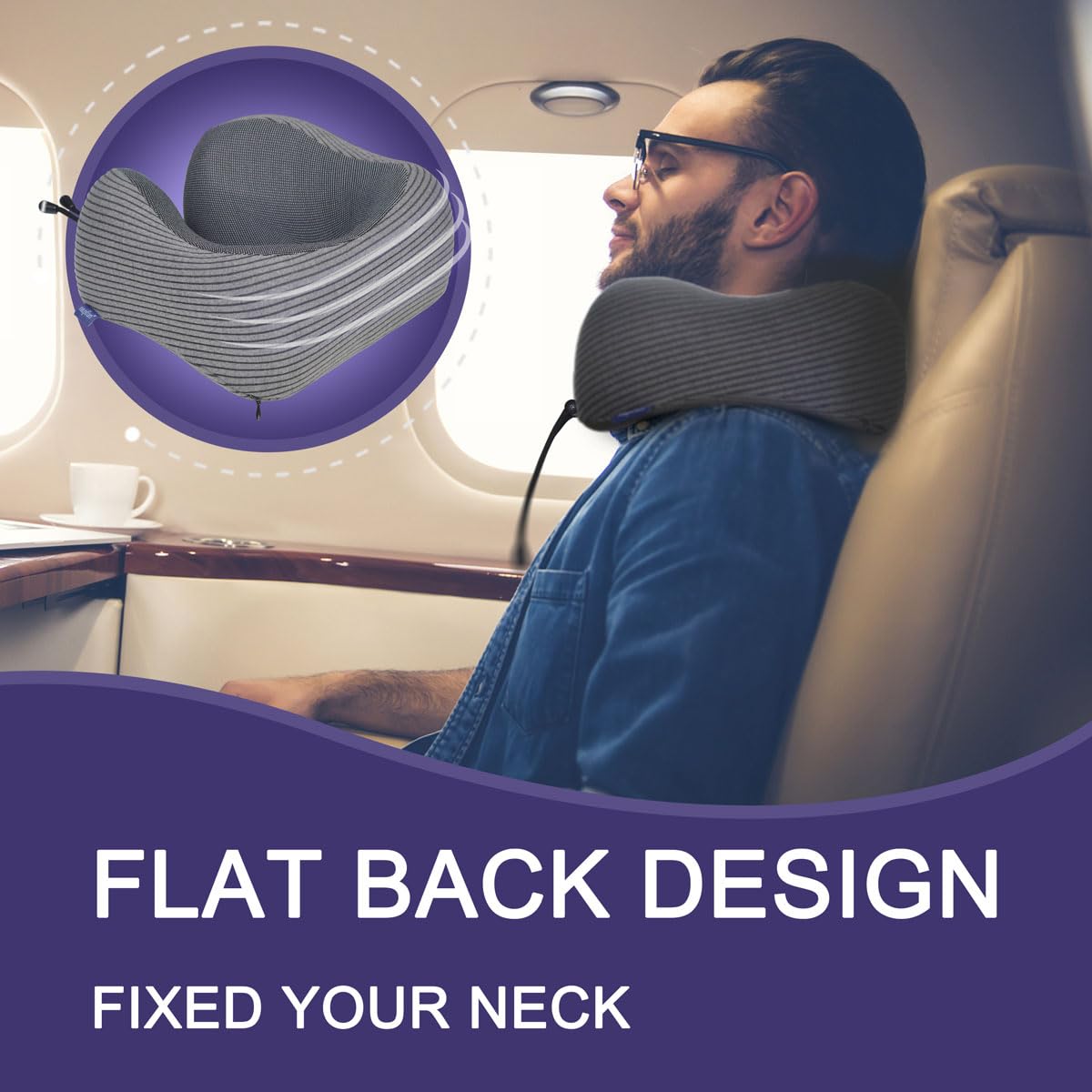 napfun Neck Pillow for Traveling, Upgraded Travel Neck Pillow for Airplane 100% Pure Memory Foam Travel Pillow for Flight Headrest Sleep, Portable Plane Accessories, Light Grey