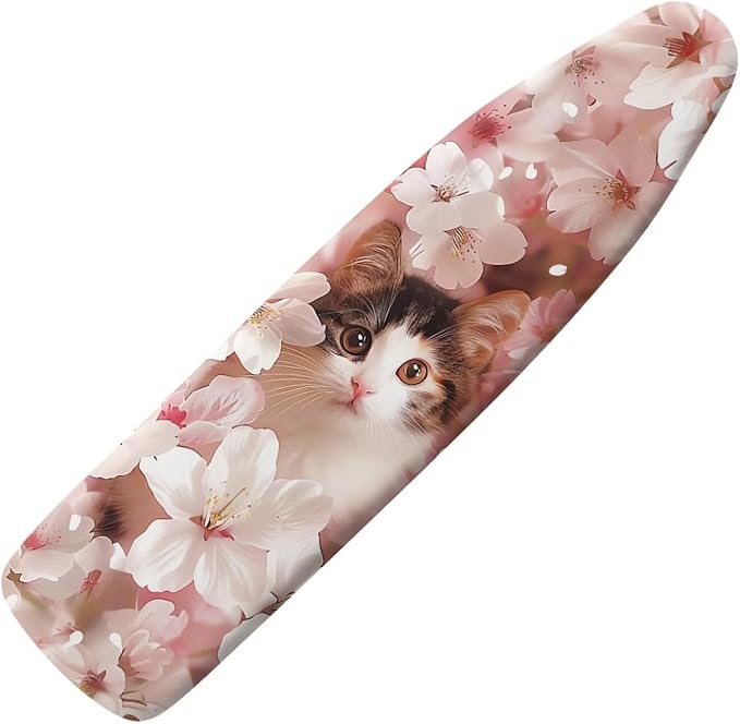 Pink Flower Cat Ironing Board Cover Cover Heat-Reflective Scorch Resistant Home