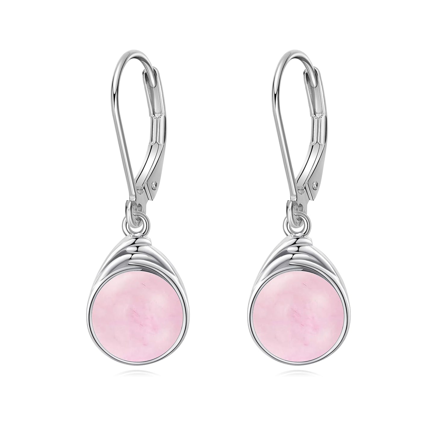 POPLYKE Rose Quartz Earrings for Women Sterling Silver Round Rose Quartz Leverback Earrings Dangle Earrings Jewelry Christmas Birthday