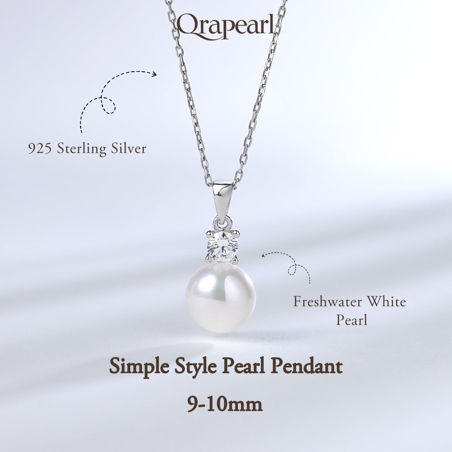 White Pearl Necklace Natural AAAA+ Freshwater Pearl Necklace for Women 9-10mm Natureal Single Pearl Necklace with 925 Sterling Silver Chain Gift for Women