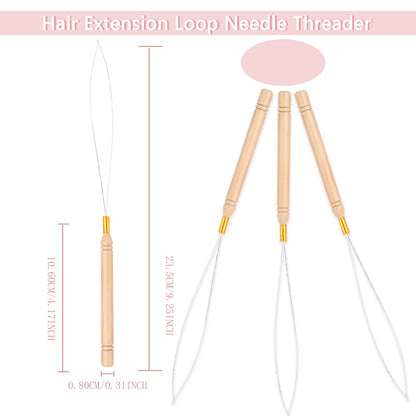 Vlasy 3PCS Hair Extension Loop Needle Threader Pulling Hook Tools Micro Loop Nano Beads Device Hair Extension Threader for Hair or Feather Extensions