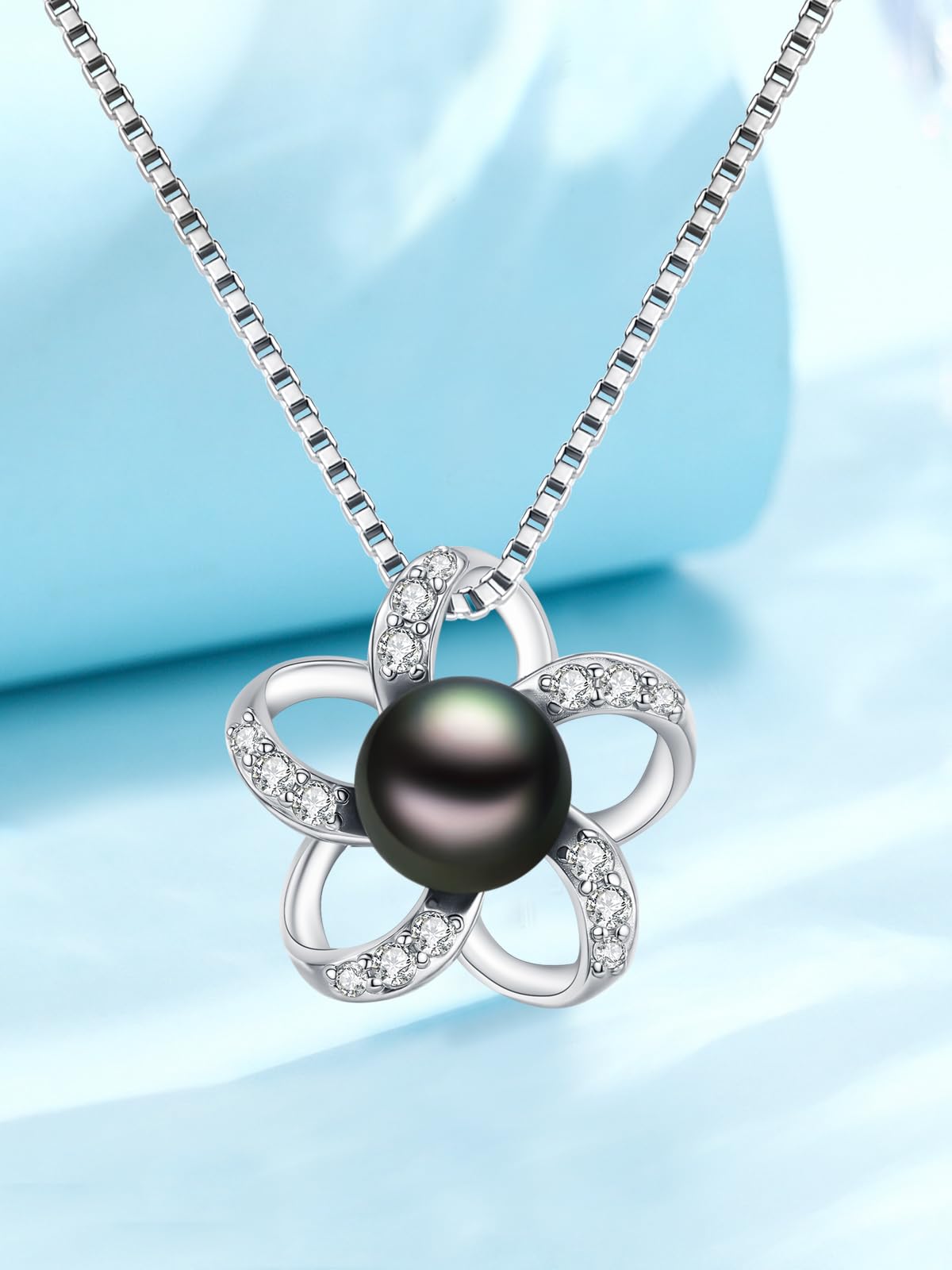 KANNSOAR Tahitian Black Pearl Necklace for Women 18K White Gold Plated Sterling Silver Pentagram Pendant Necklace Tahitian Black Pearl Gifts for Wedding Anniversary Graduation Birthday