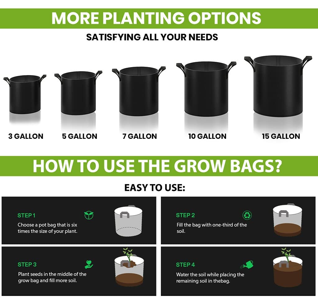 Gardenera Premium Aeration Planters - 15 Gallon - 5 Pack of Thickened Fabric Grow Bags with Handles, Ideal for Growing Vegetables, Fruits, and Herbs