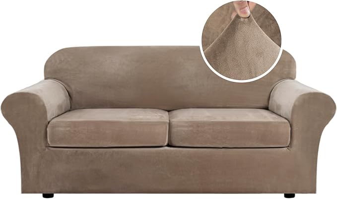 H.VERSAILTEX Real Velvet Plush 3 Piece Stretch Sofa Covers Couch Covers