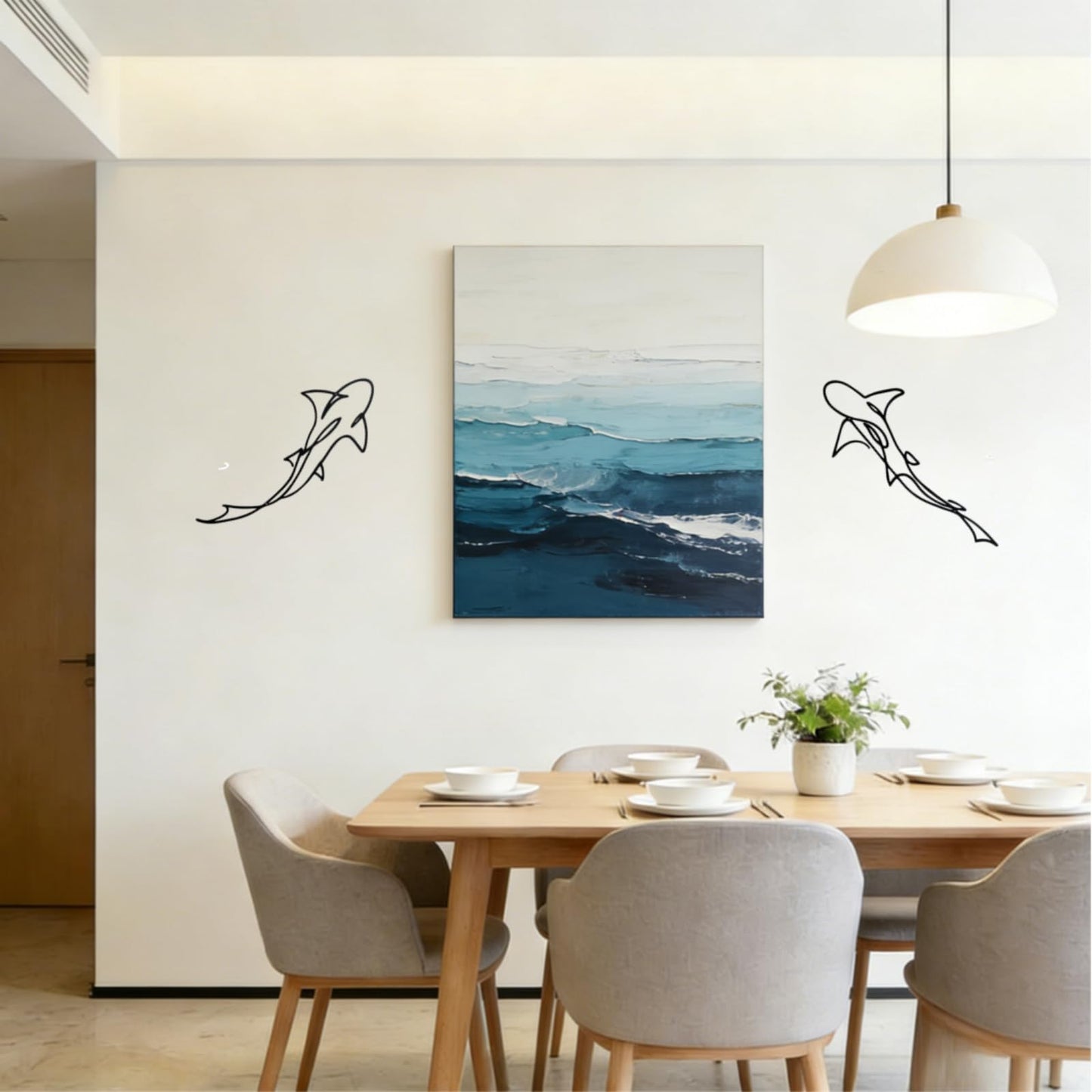 JBCHUCI Metal Fish Wall Art Nautical Decor Set of 2, Abstract Line Iron Shark Wall Sculptures for Coastal Living Room, Bathroom, Bedroom - Ocean Themed Home Decor Housewarming Gift