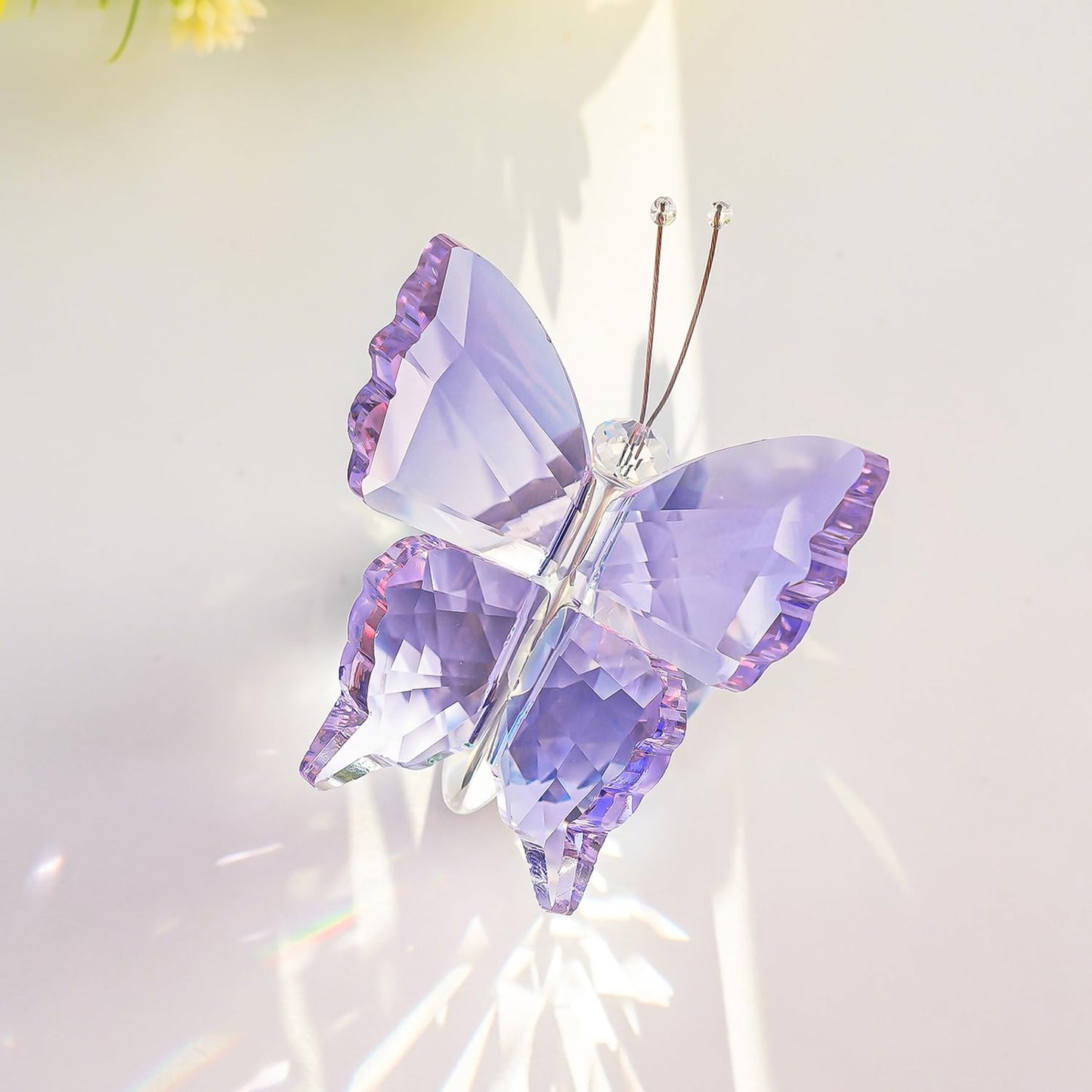 H&D HYALINE & DORA Crystal Cut Butterfly Animal Ornament and Purple Crystal Butterfly Figurine with Crystal Ball Base