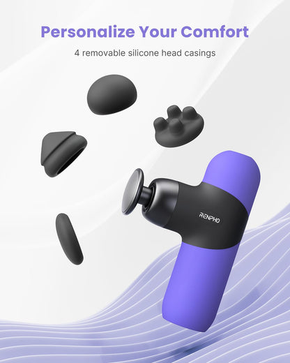 RENPHO Mini Thermal Massage Gun with Heat, Portable Deep Tissue Percussion Massager, Color Silicone Sleeves Travel Size with Carry Case, Grey