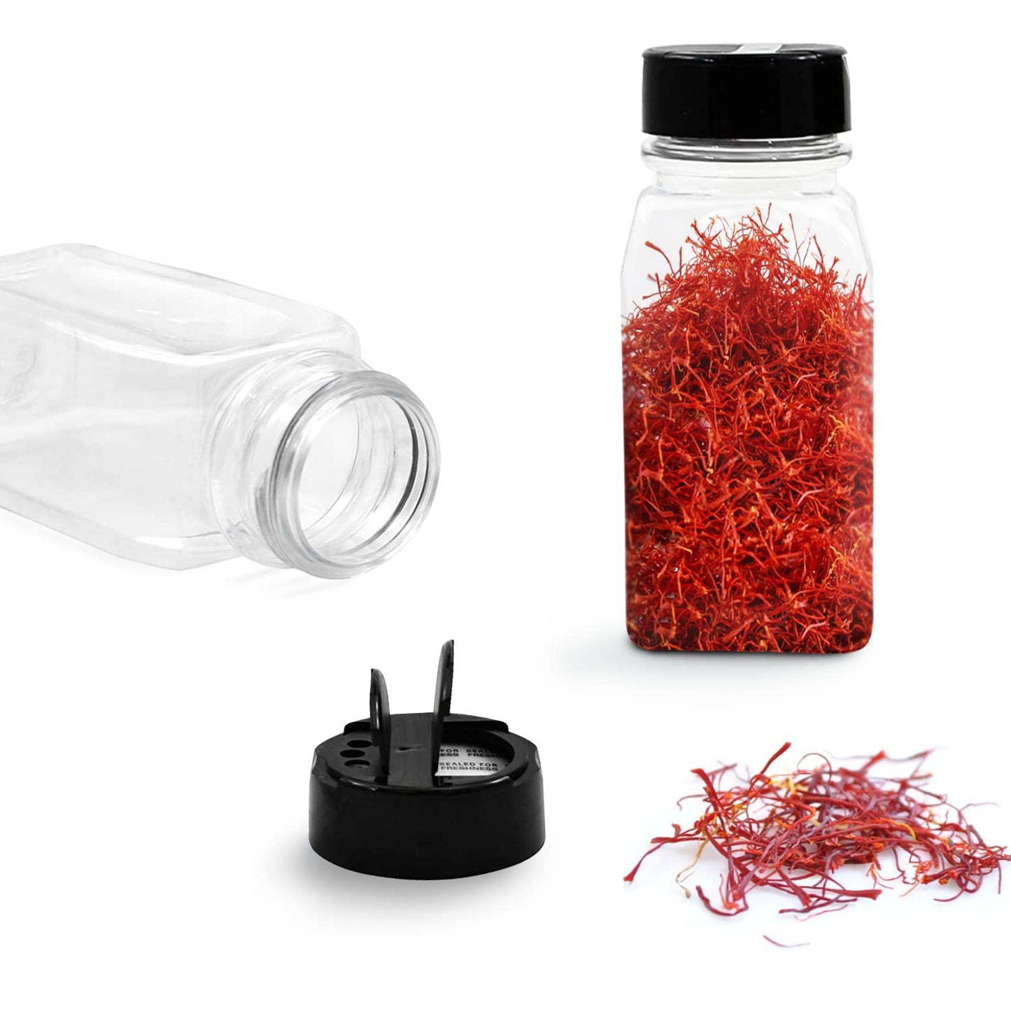 RoyalHouse - 6 Pack 14 Oz Plastic Spice Jars with Black Cap, Clear and Safe Plastic Bottle Containers with Shaker Lids for Storing Spice, Herbs and Seasoning Powders, BPA Free, Made in USA