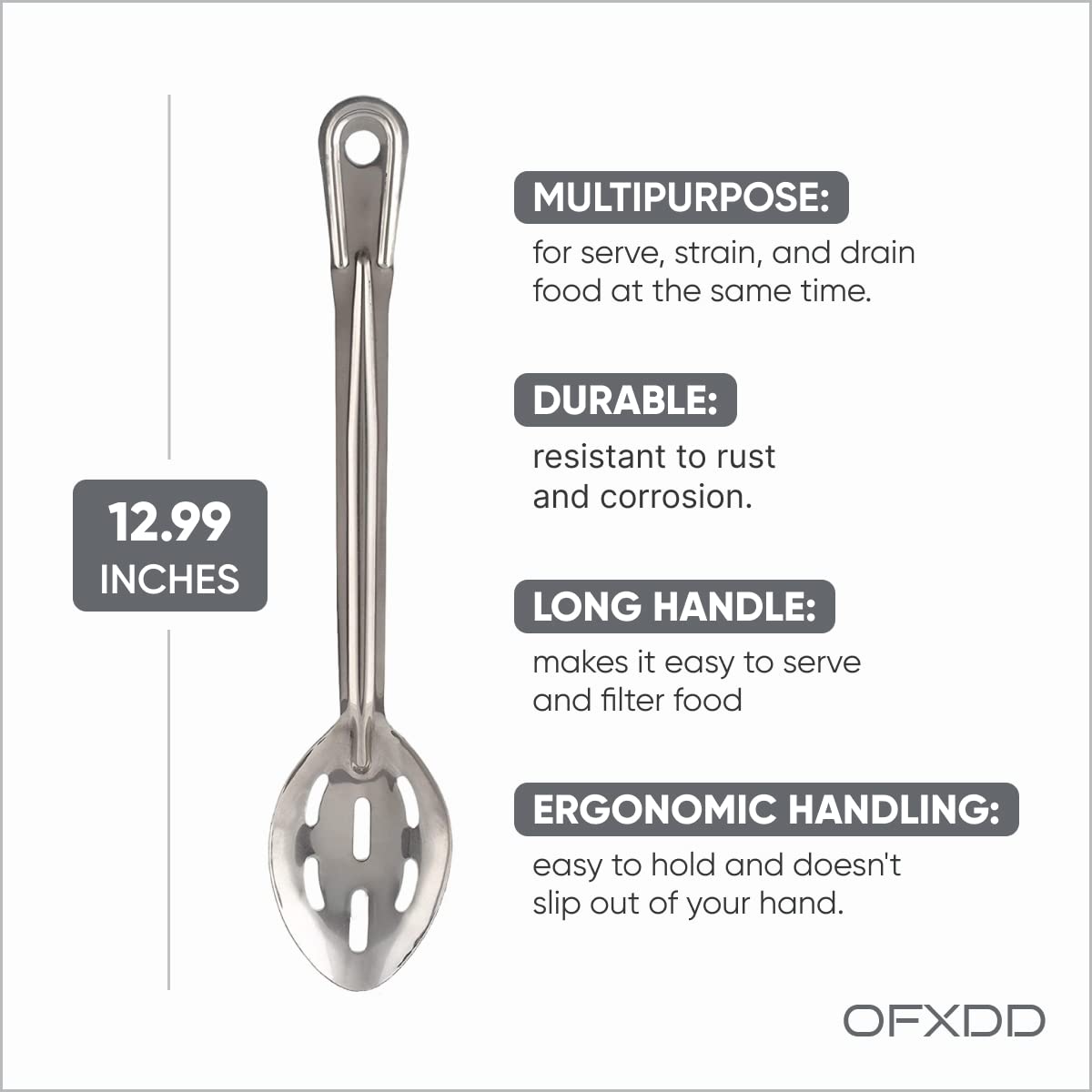 Perforated Stainless Steel Spoon - Serving Slotted Spoons for Restaurant - Large Metal Commercial Tablespoon for Cooking (6)