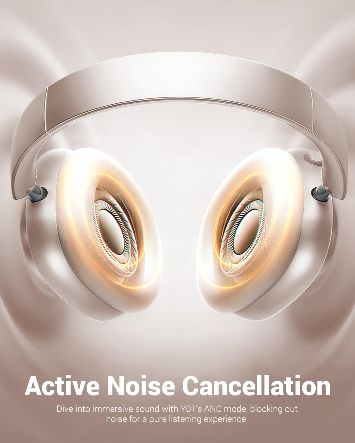 Wentronic Y01 Wireless Noise Canceling Headphones Bluetooth 5.3 Over Ear Headphones with Microphone, Hi-Res Audio, 48H Playtime, Foldable Comfortable Earpads,Compatible with iOS,Android,PC, Starlight