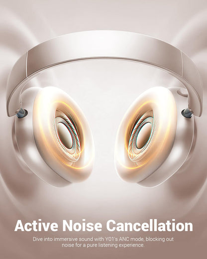 Wentronic Y01 Wireless Noise Canceling Headphones Bluetooth 5.3 Over Ear Headphones with Microphone, Hi-Res Audio, 48H Playtime, Foldable Comfortable Earpads,Compatible with iOS,Android,PC, Starlight