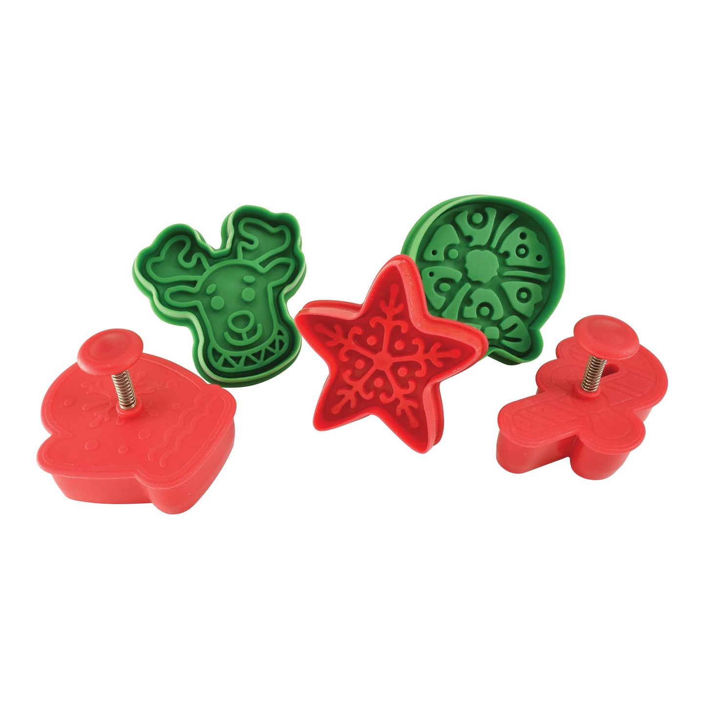 R&M Christmas Pastry & Cookie Stamper Set, Mitten, Wreath, Snowflake, Reindeer, Star, Candy cane. 2.75 Inches