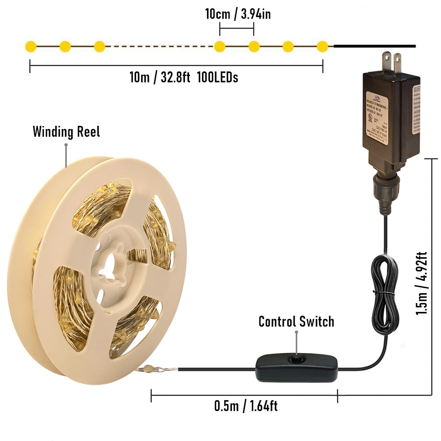 RUICHEN Plug in Fairy Lights with Switch, Waterproof 33 Ft 100 LED Silver Wire Starry String Firefly Lights for Christmas, Easter, Thanksgiving, Parties, Wedding, Vases, Craft, Warm White