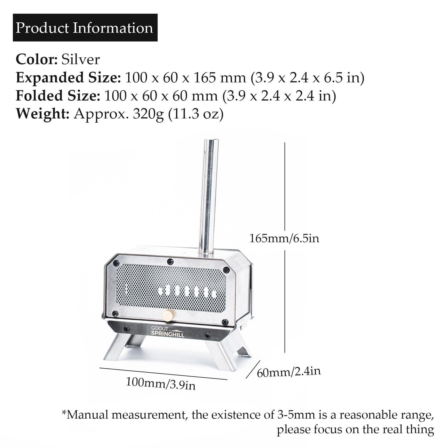 GOOUT SPRINGHILL Incense Burner & Mini Portable Stove - Compact Foldable with Detachable Ash Catcher, 3.9x2.4x6.5 Inch Stainless Steel, Silver