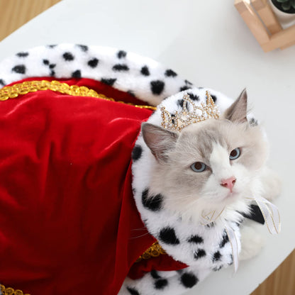 Lovelyshop pet serial Lux Fur Cat Dog Cloak for Halloween costumes, King Queen prince and princess cosplay-S
