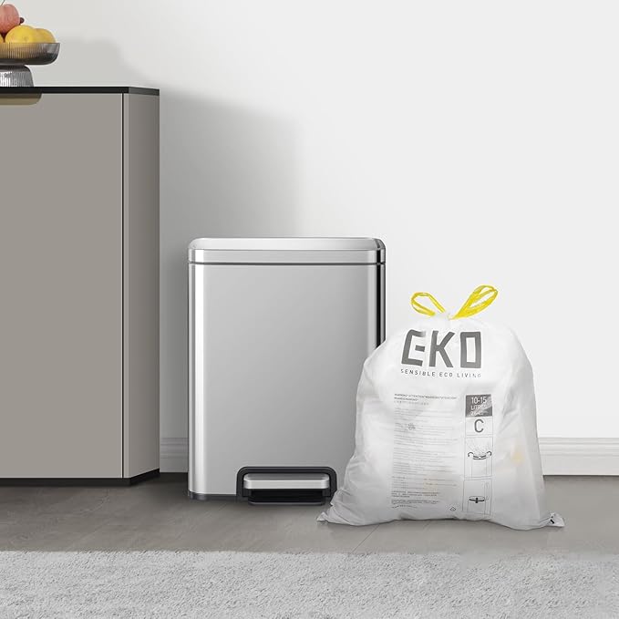 EKO 4 Gallon / 10-15 Liter, Extra-Strong Unscented Garbage Bags, Easy-Dispense
