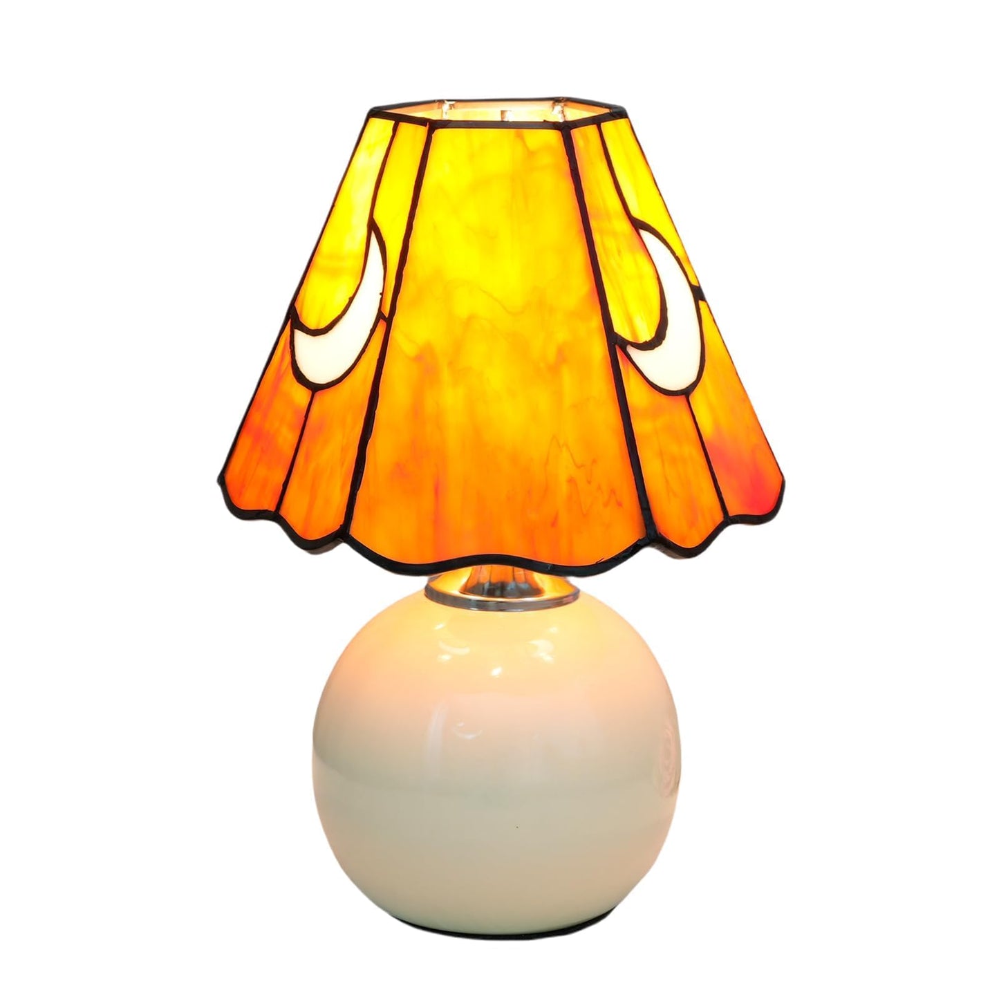 KIPHEPI Tiffany Style Bedside Table Lamp Stained Glass Moon Mushroom Lamp for Bedroom Small Nightstand Lamps for Home Decor Living Room Bedroom Study Nursery Dorm, Orange