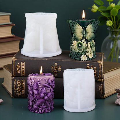 Butterfly Cylinder Candle Molds for Candle Making,3Pcs Pillar Casting Silicone Molds for Resin Casting, Soap, Home Room Decor Craft Supplies