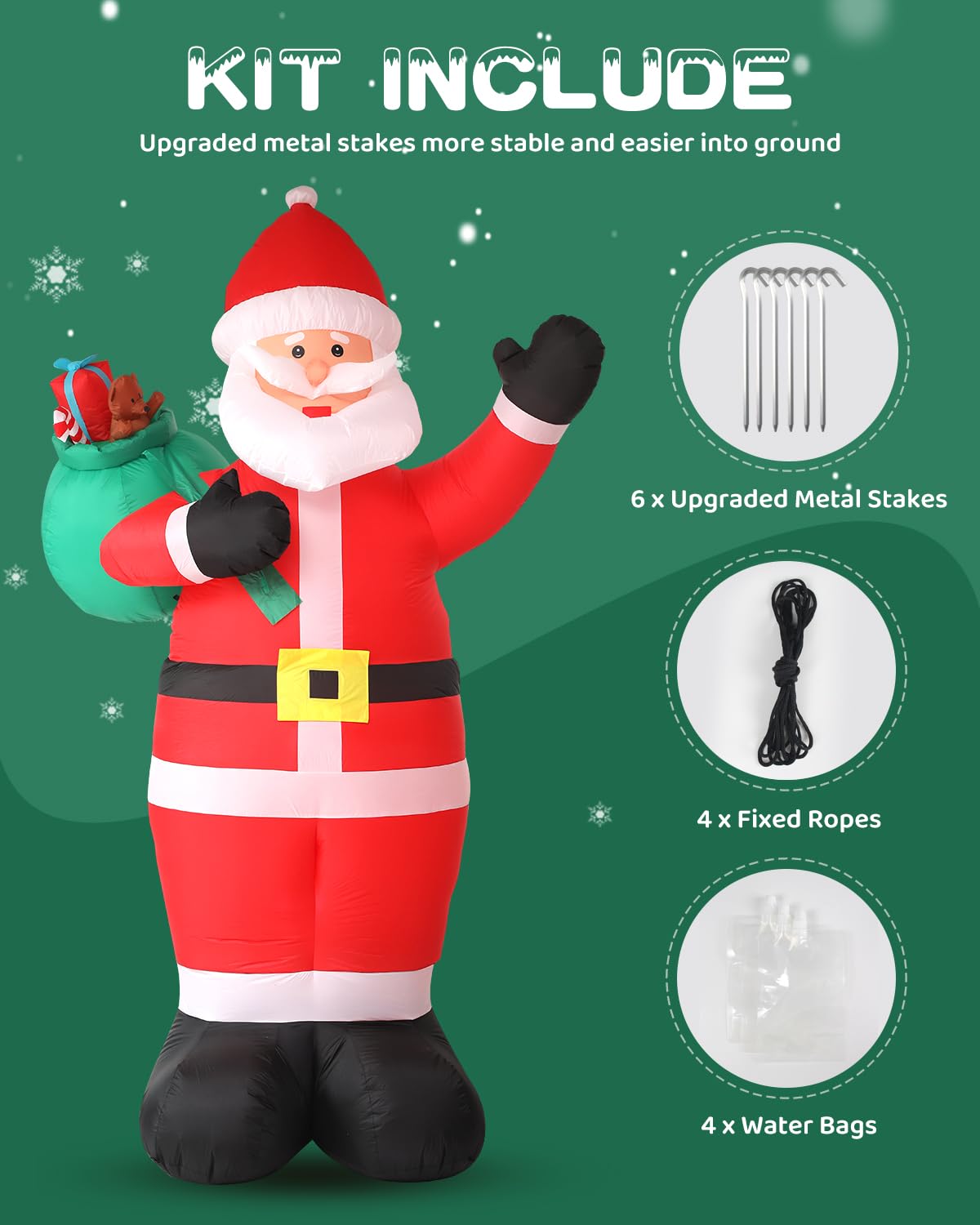 12FT Giant Christmas Inflatables Outdoor Decorations - LED Lighted Blow Up Santa Claus with Gift for Yard, Garden & Lawn - Inflatable Santa with Rotating Lights for Holiday Xmas Party Decor