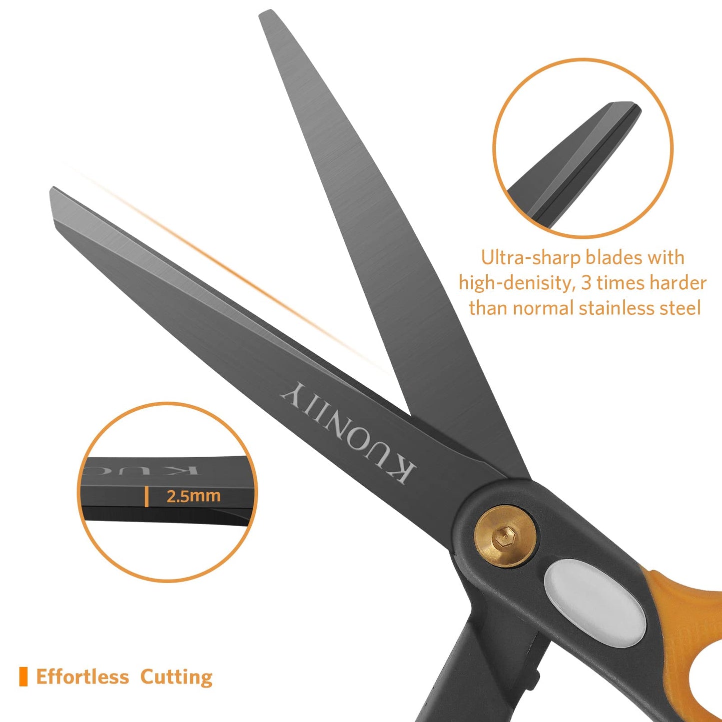 KUONIIY Scissors 8 Inch Ultra Sharp Titanium Coating Blades Soft Comfort-Grip Handles Multi-Purpose Scissors Set of 4