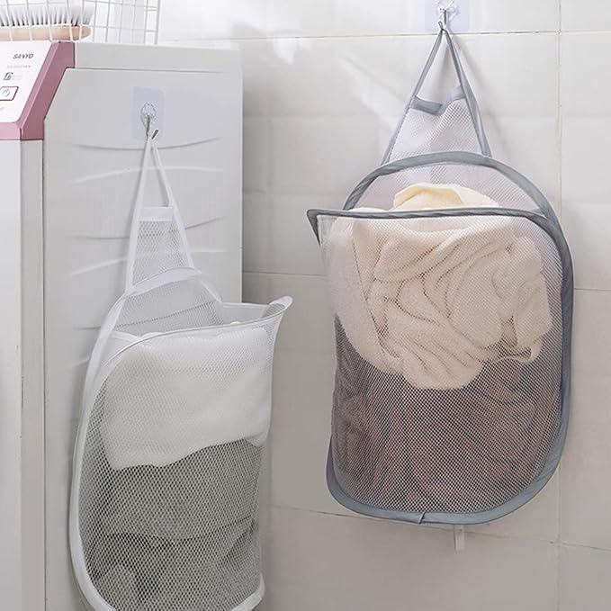 Mesh Collapsible Small Wall Laundry Baskets，Hanging Laundry Hamper，for Hotel