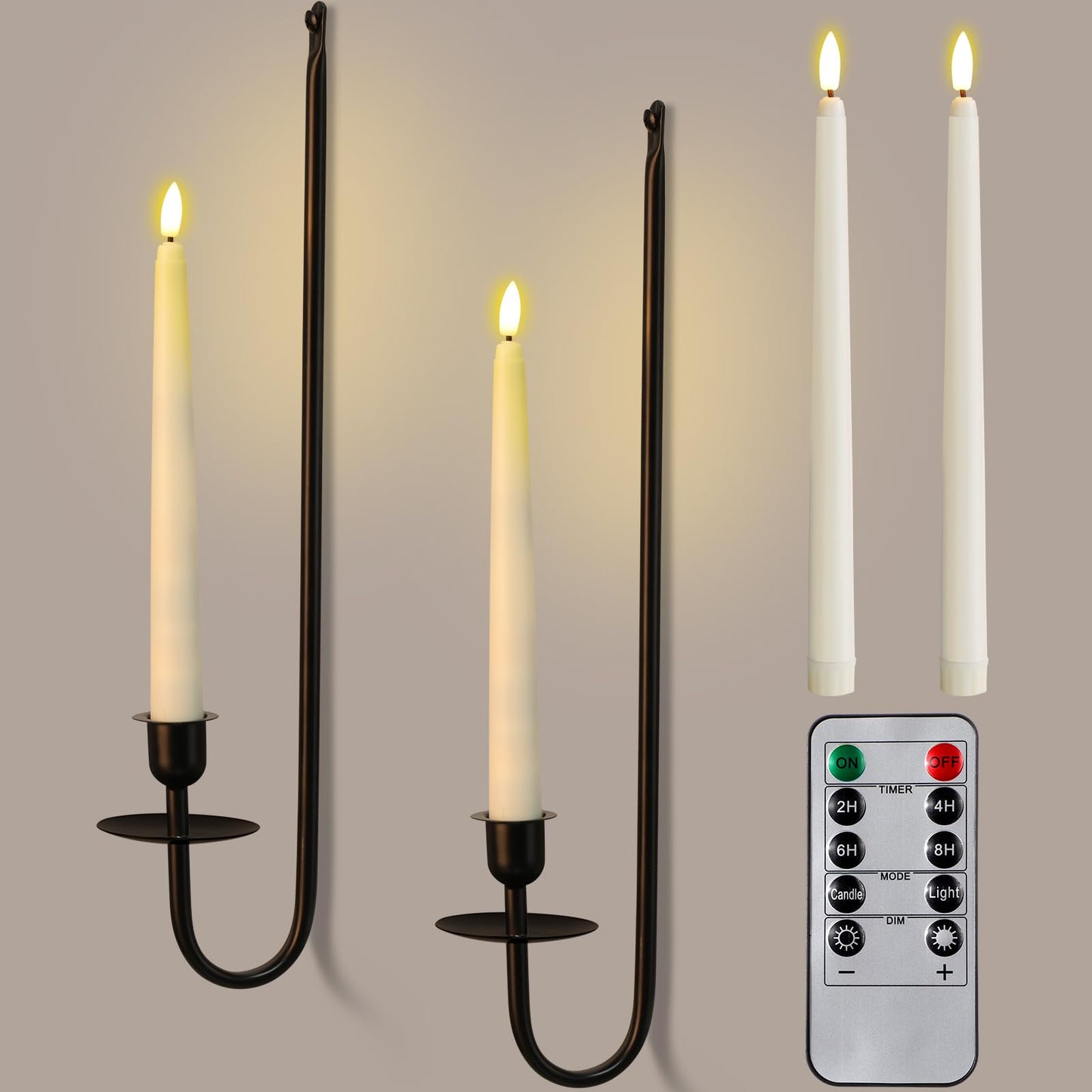 Tessco for you Metal Wall Mount Candle Sconces with 9.6" LED Flameless Taper Candles and Remote Timer 16.5" Wall Hanging Sconces Set for Living Room Fireplace Hallway Stairway(Black,2 Set)