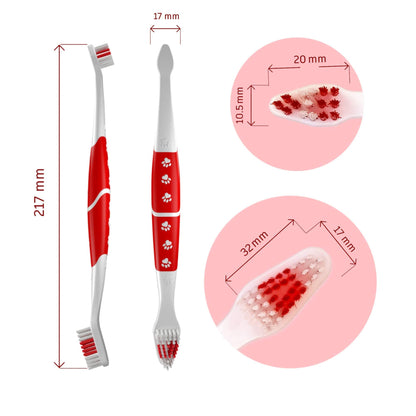 Pet Toothbrush for Dogs, Cats with Soft Bristles - Easy Teeth Cleaning & Dental Care, Non Slip Dual Head Dog Toothbrush