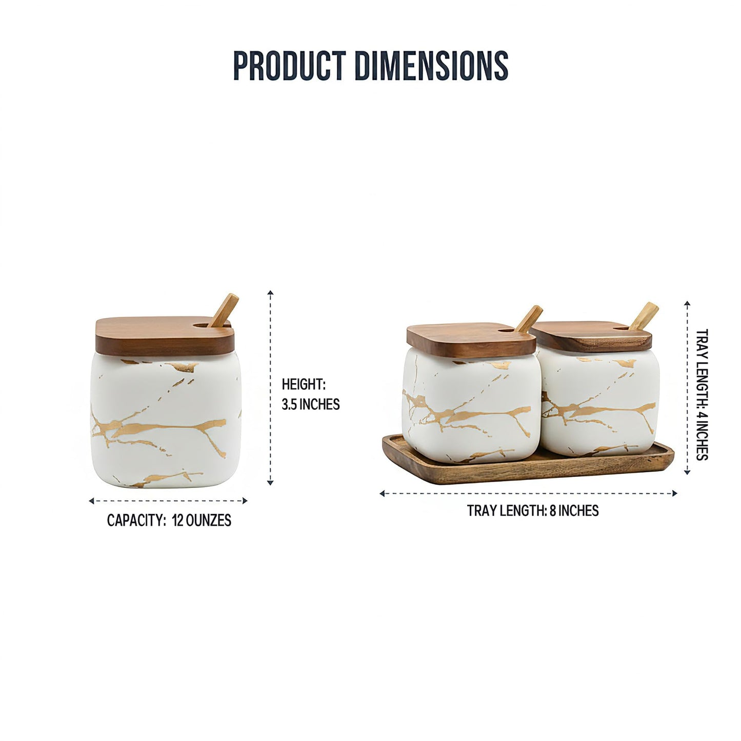 JFFLYIT 2 Sets of Marble Ceramic Sugar Bowl Ceramic Seasoning Jars with Wooden Lid and Wooden Spoon(White)