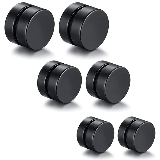 HENGYID 3 Pairs Magnetic Earrings for Men - Stainless Steel Allergy-Free and Hypoallergenic Non-Piercing Earrings - Non-Piercing Cross Studs earrings Unisex (Black)