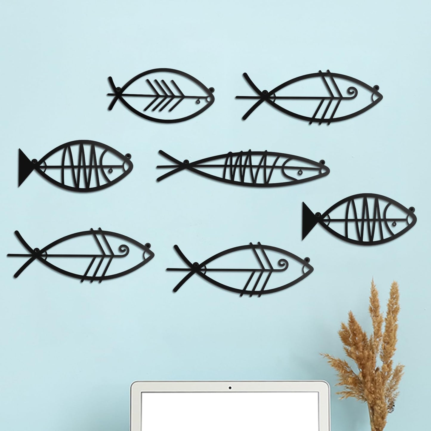 CroBlissful 7 Pcs Metal Fish Wall Decor Art Beach Nautical Coastal Wall Decor Modern Summer Ocean Theme of Fish Wall Art for Indoor Outdoor Home Bedroom Living Room Office