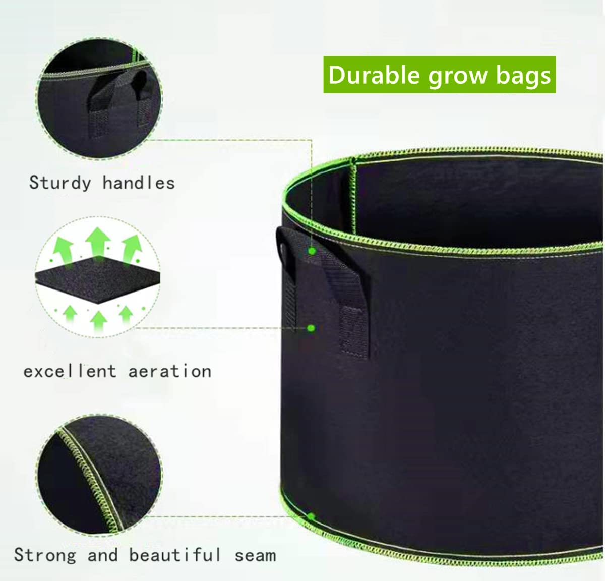 Niurui 5-Pack 25 Gallon Grow Bags Heavy Duty 320G Thickened Nonwoven Fabric Pots Plant Grow Bags with Handles,for Low Stress Plant Training Fruits, Vegetables, and Flowers(Black)