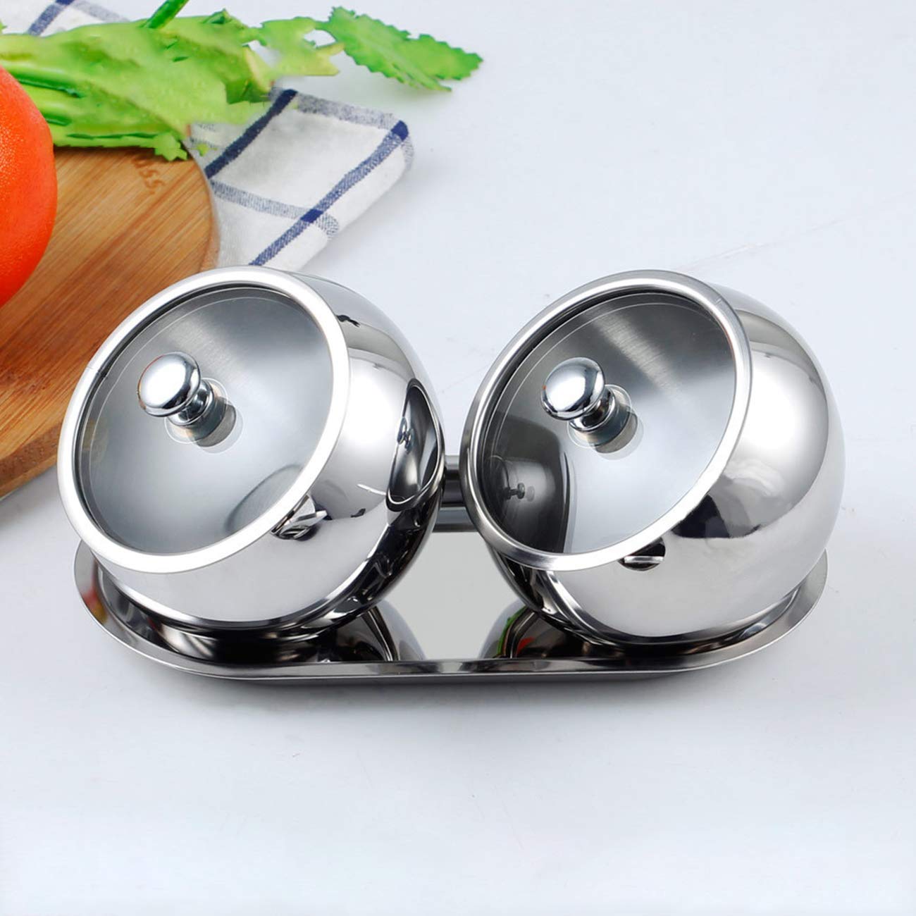 KEMIYIXIAN 2 Polished Shiny Stainless Steel Sugar Bowls for Serving Sugar Pepper Salt Spice- 300ml/ 10oz