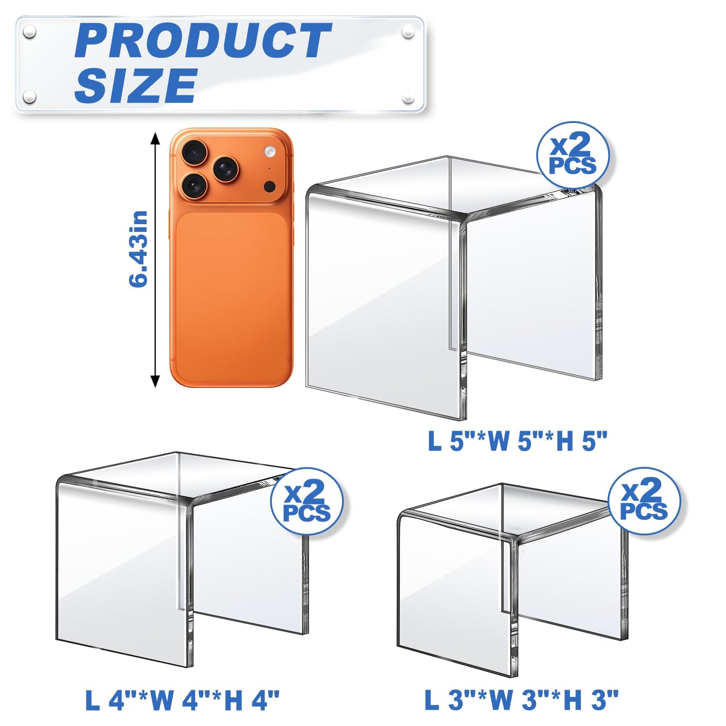 Aheroi Acrylic Risers, 6Pcs 2Set(3"*4"*5") Display Risers Display Stands, Small Square Risers Display Stands for Figures, Cupcake Tier Stand for Wedding Party, Food Statue Candy Acrylic Dessert Display Shelf