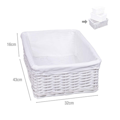 woodluv New White Wicker Storage Basket With White Cloth Lining (Large)