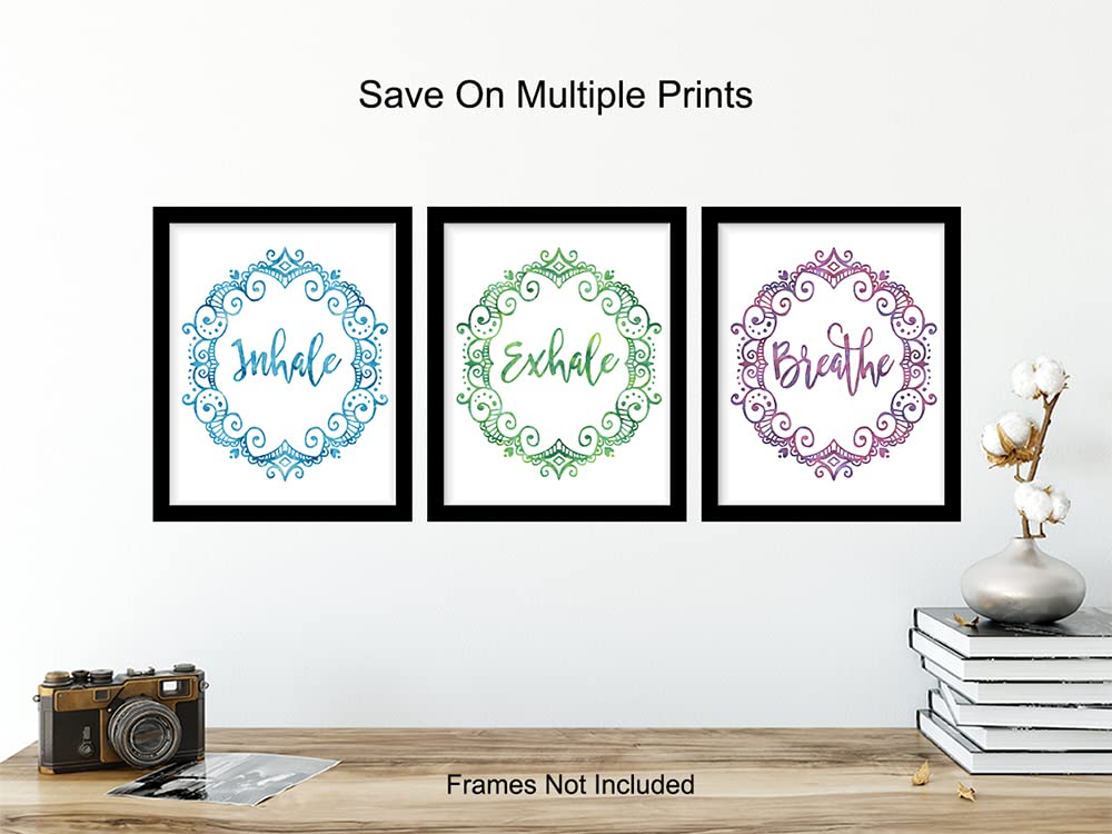 Inhale Exhale Wall Art - Inspirational Zen Wall Decor Picture Print Set - 8x10 Spiritual Home Decoration for Meditation Room, Yoga Studio, Office - Motivational Gift for Buddhist, Buddha, New Age Fans