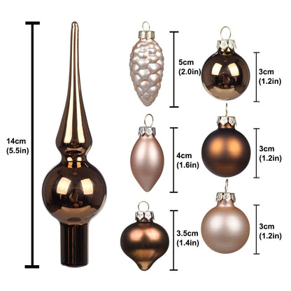 KI Store Bronze Champagne Miniature Ornaments and Toppers Set of 15 Christmas Mini Glass Tree Decorations for Desktop Tabletop Wedding Centerpiece