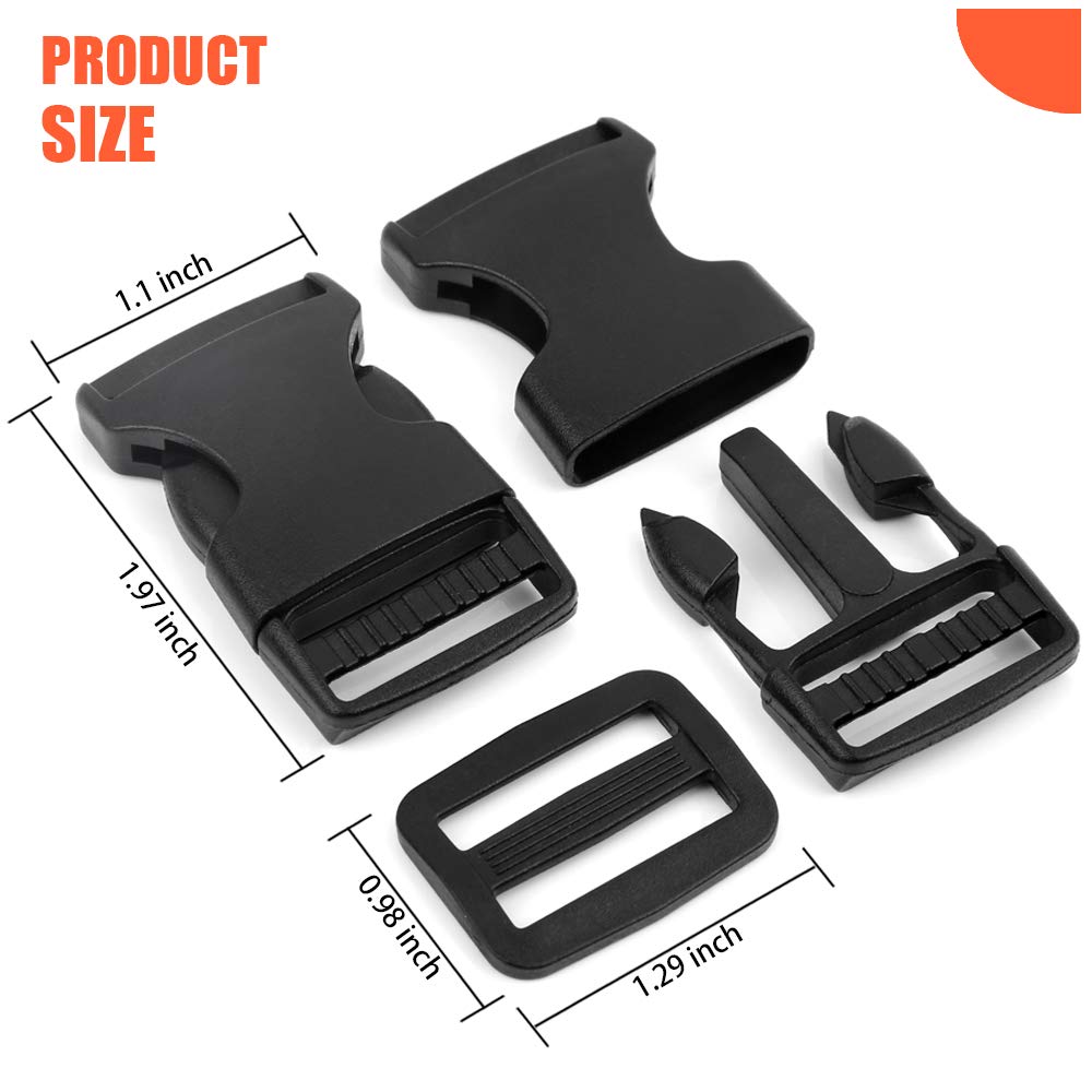 YGDZ 1 Inch Buckles, 35 Side Release Plastic Buckles and Tri-Glide Slides Parachute Black Buckles for Backpack Luggage Strap Pet Collar