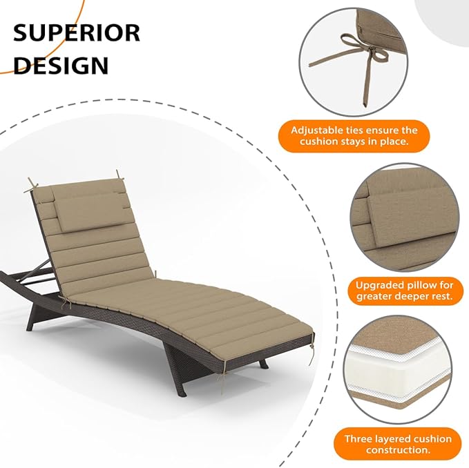 Sundale Outdoor Olefin Quilted Lounge Cushion Set of 4, Patio Foldable Chaise